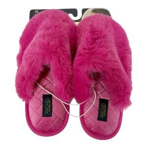 Rachel Roy Womens Magenta Pink Fuzzy Barbiecore Faux Fur Comfort Slippers Small